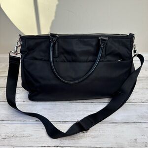 Black nylon bag, purple interior